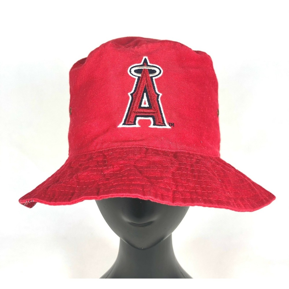 Vintage Anaheim Angels Youth Red Bucket Hat MLB Wescom Promo USA